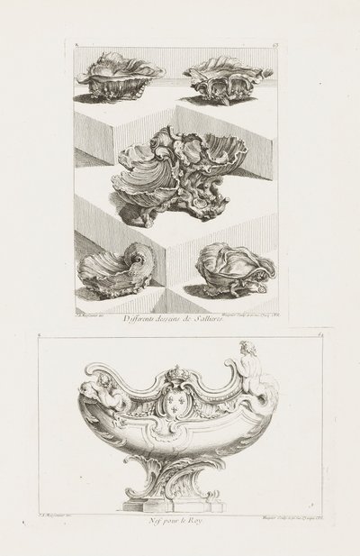 Verschillende Ontwerpen voor Zoutvaten, pl. 63 in Oeuvre de Juste-Aurèle door Juste Aurèle Meissonnier